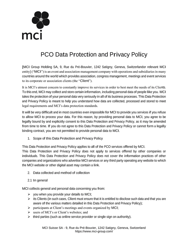 PCO Data Protection And Privacy Policy screenshot