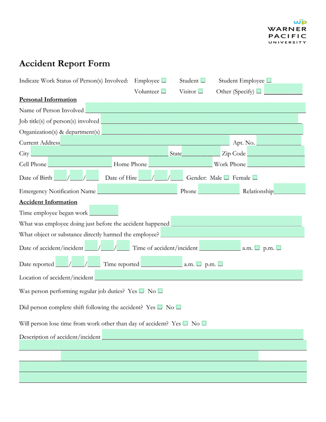 Accident Report Form screenshot