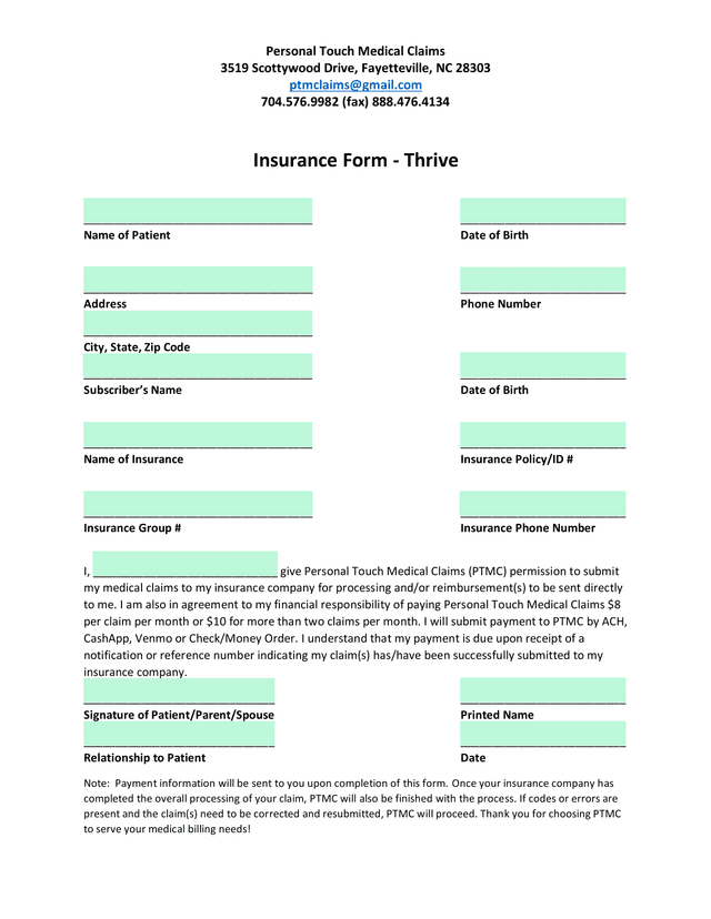 Insurance Form   Thrive screenshot