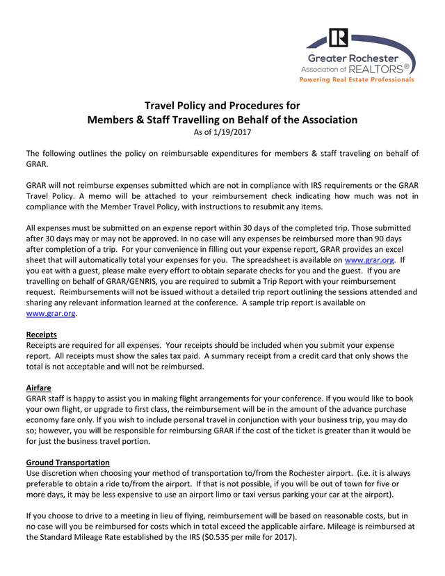 Travel Policy And Procedures For Members  Staff Travelling On Behalf Of The Association screenshot