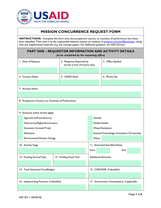 Mission Concurrence Request Form screenshot