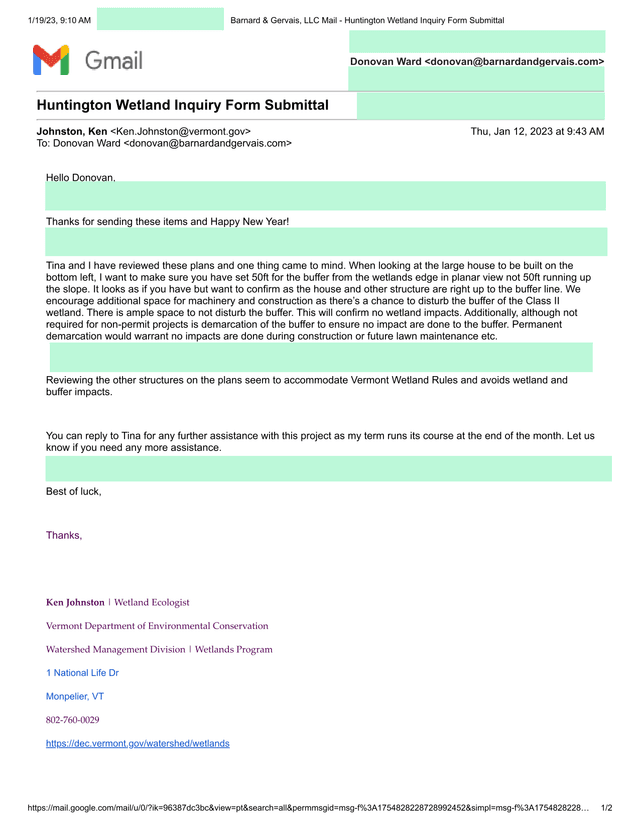 Huntington Wetland Inquiry Form screenshot