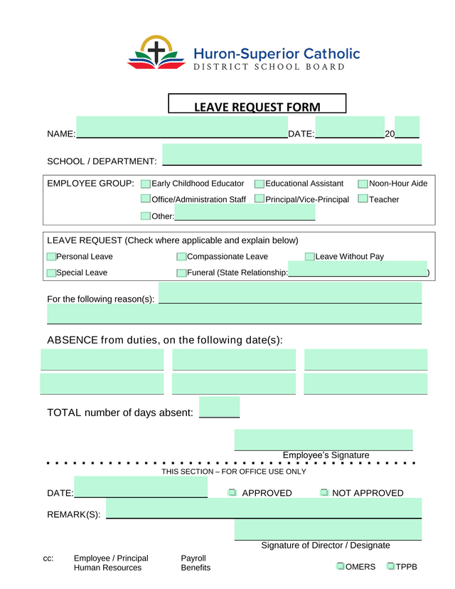 LEAVE REQUEST FORM screenshot
