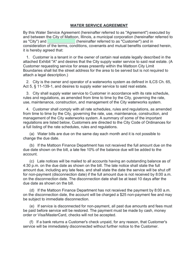 Water Service Agreement screenshot