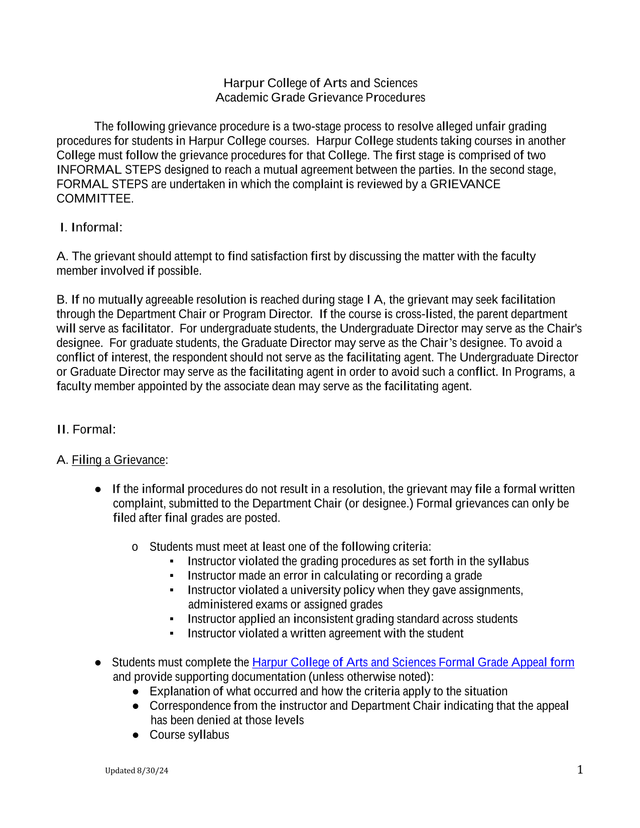 Academic Grade Grievance Procedures screenshot