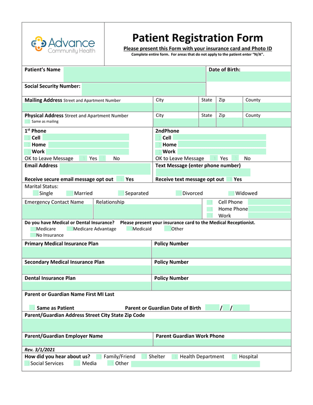 Patient Registration Form screenshot