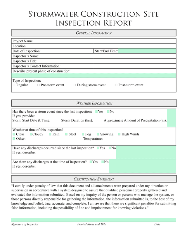 Stormwater Construction Site Inspection Report screenshot