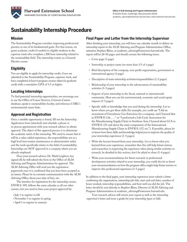 Sustainability Internship Procedure screenshot