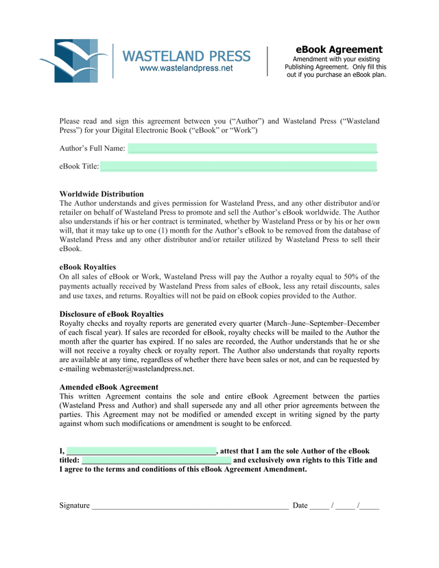 EBook Agreement Amendment screenshot