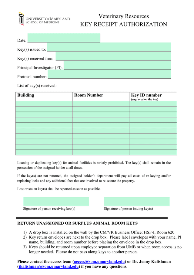 Veterinary Resources Key Receipt Authorization screenshot