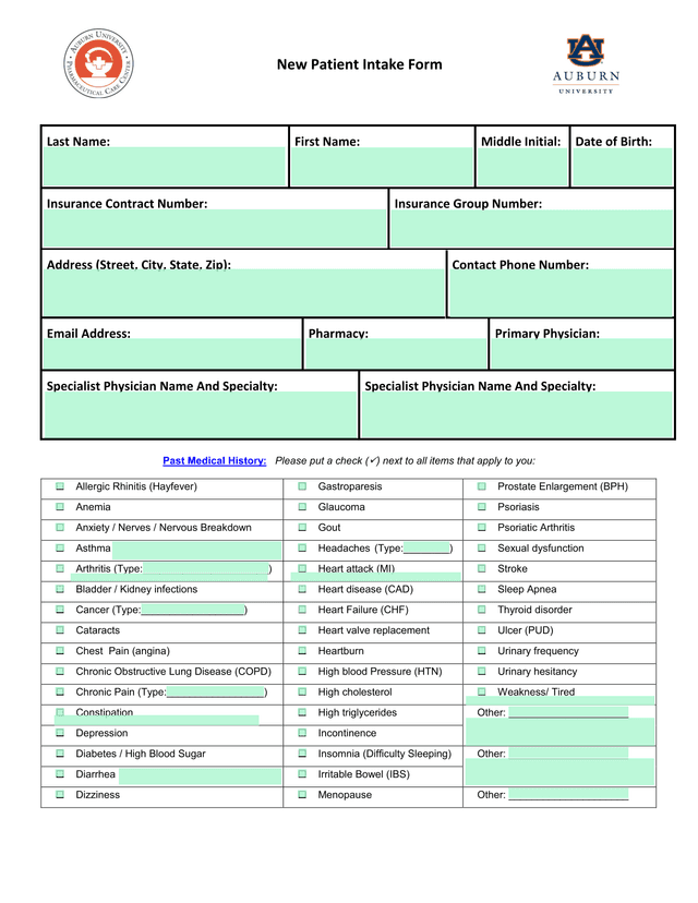 Medical History Form screenshot