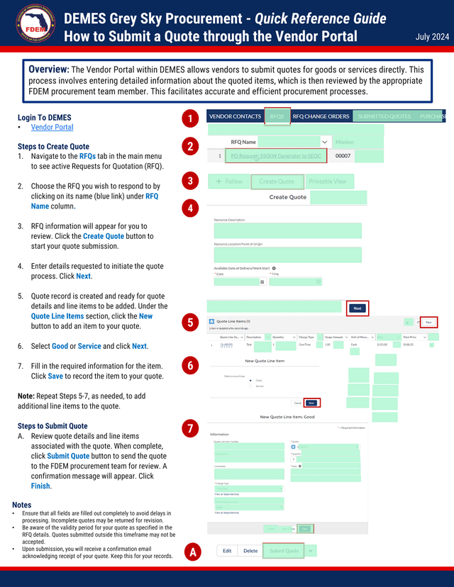 DEMES Grey Sky Procurement   Quick Reference Guide screenshot