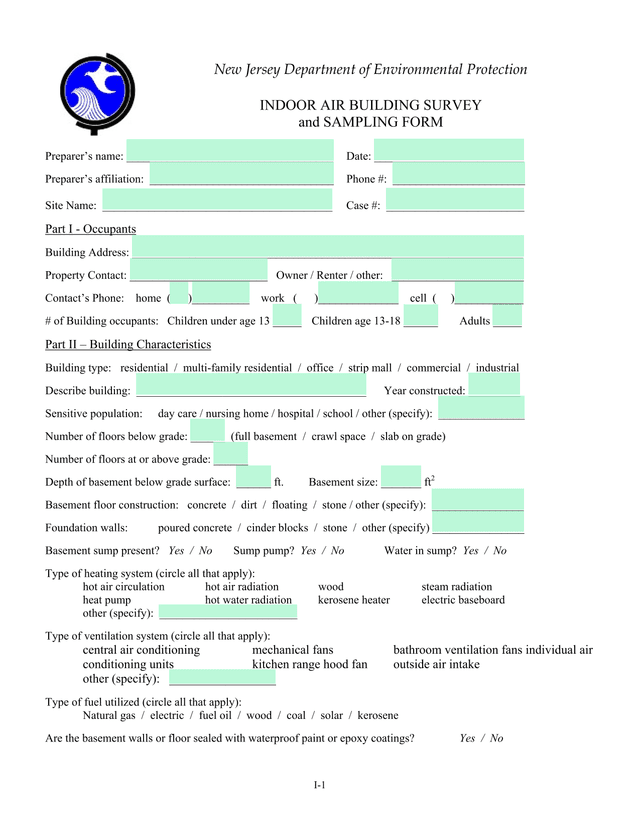 Indoor Air Building Survey And Sampling Form screenshot