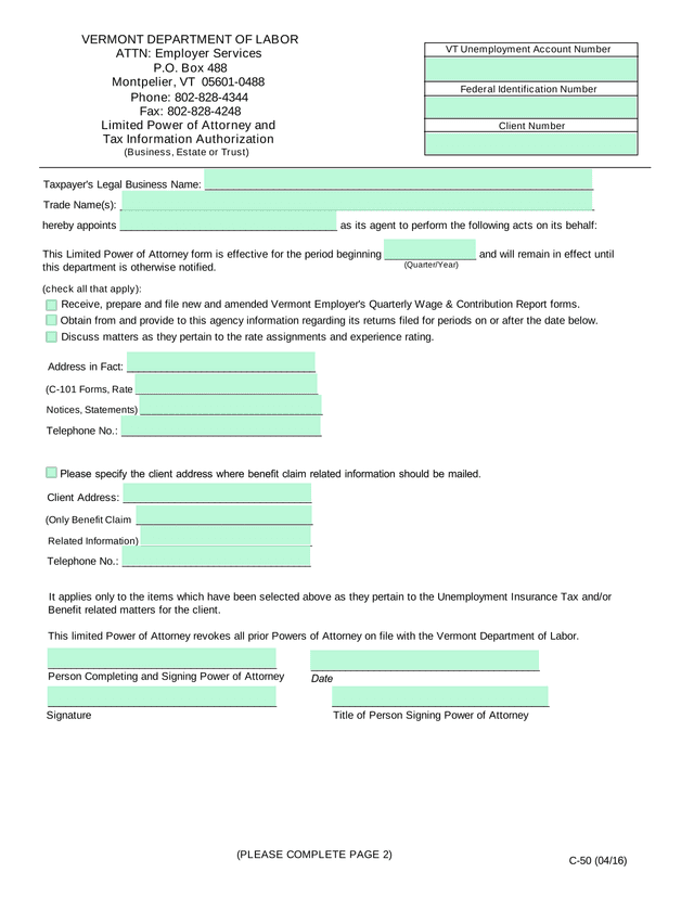 Limited Power Of Attorney And Tax Information Authorization (Business, Estate Or Trust) screenshot