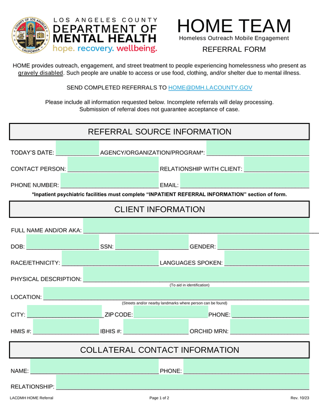 HOME Referral Form screenshot