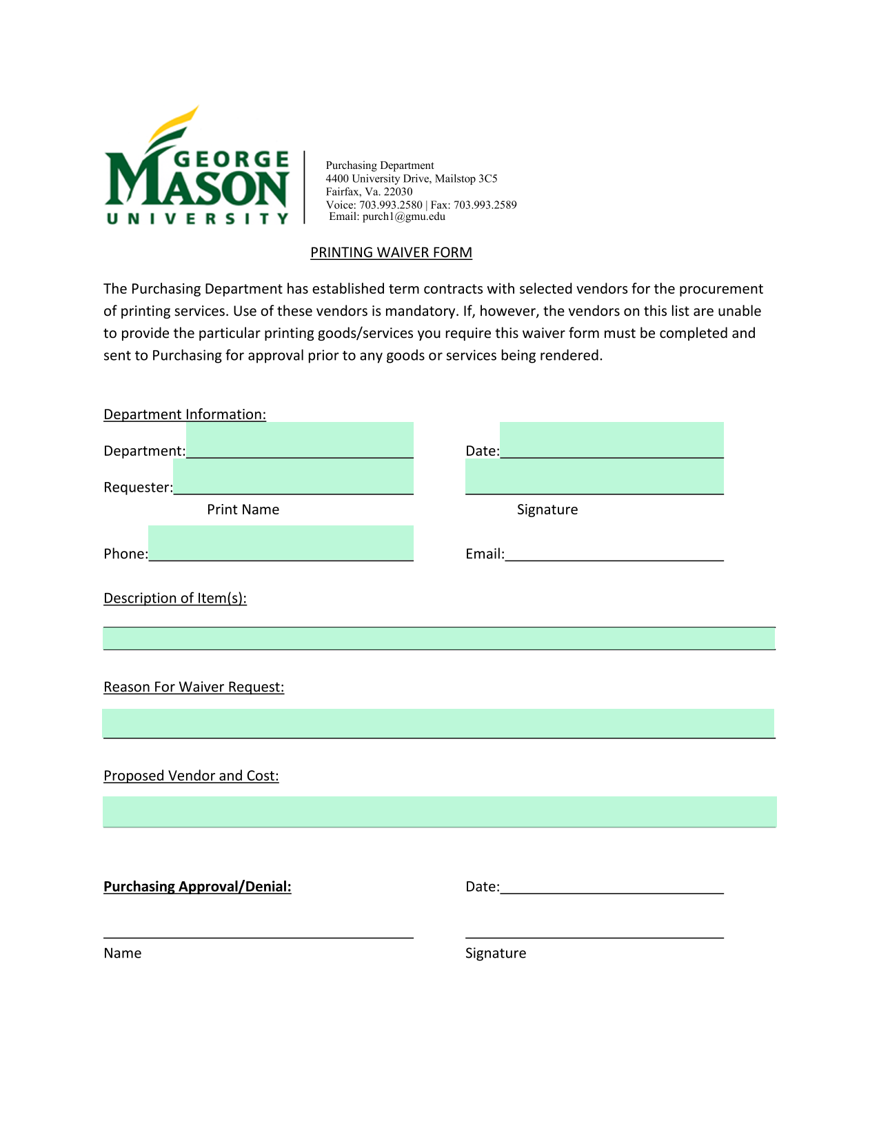 PRINTING WAIVER FORM screenshot