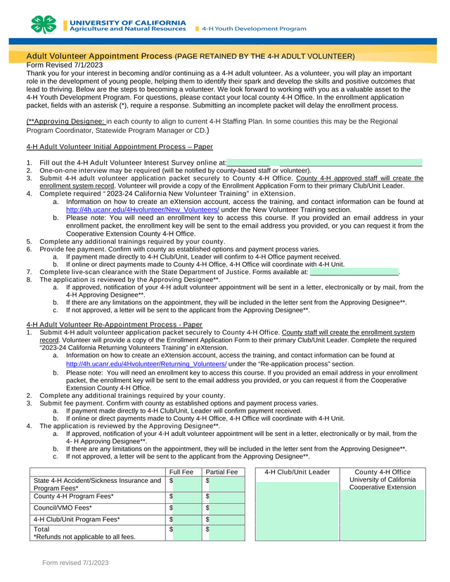 Adult Volunteer Appointment Process screenshot