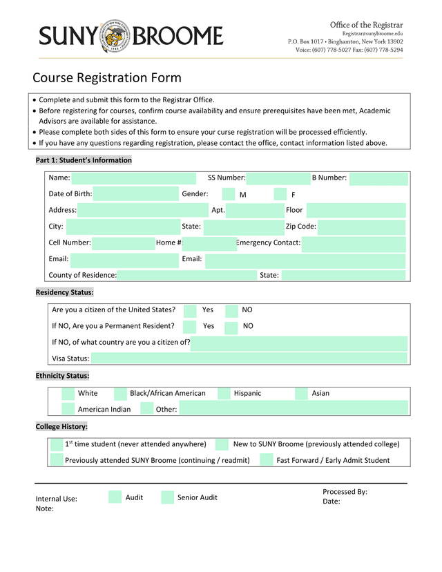 Course Registration Form screenshot