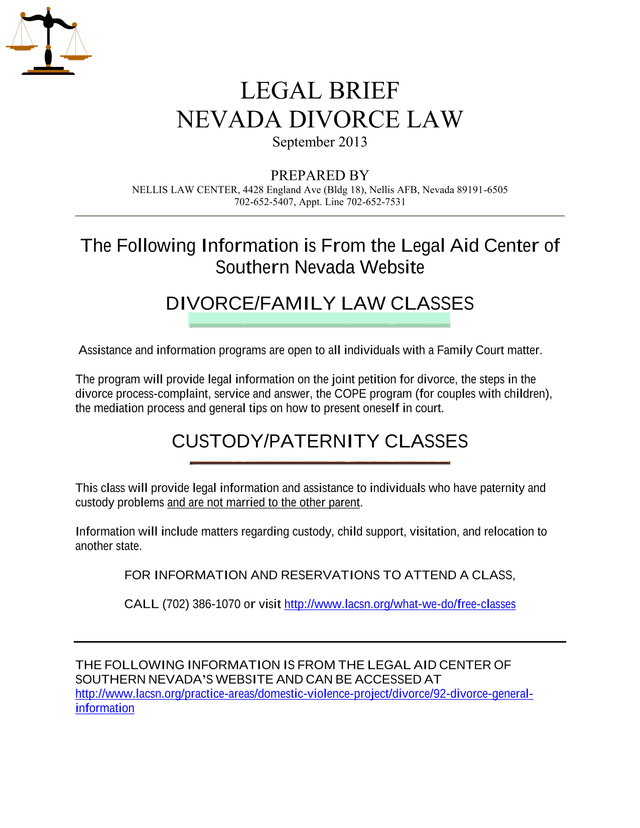 Legal Brief Nevada Divorce Law screenshot