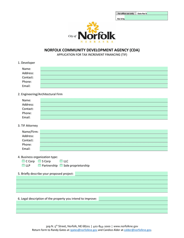Tax Increment Financing (TIF) Application screenshot