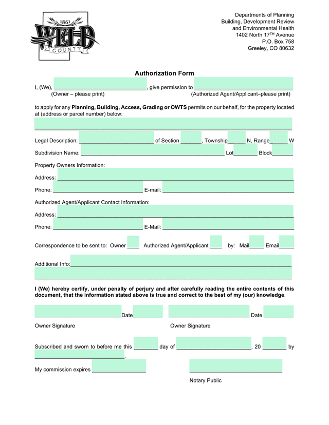 Authorization Form screenshot