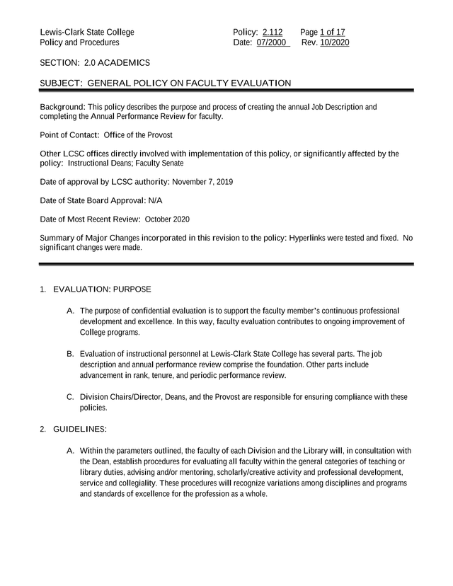 General Policy On Faculty Evaluation screenshot