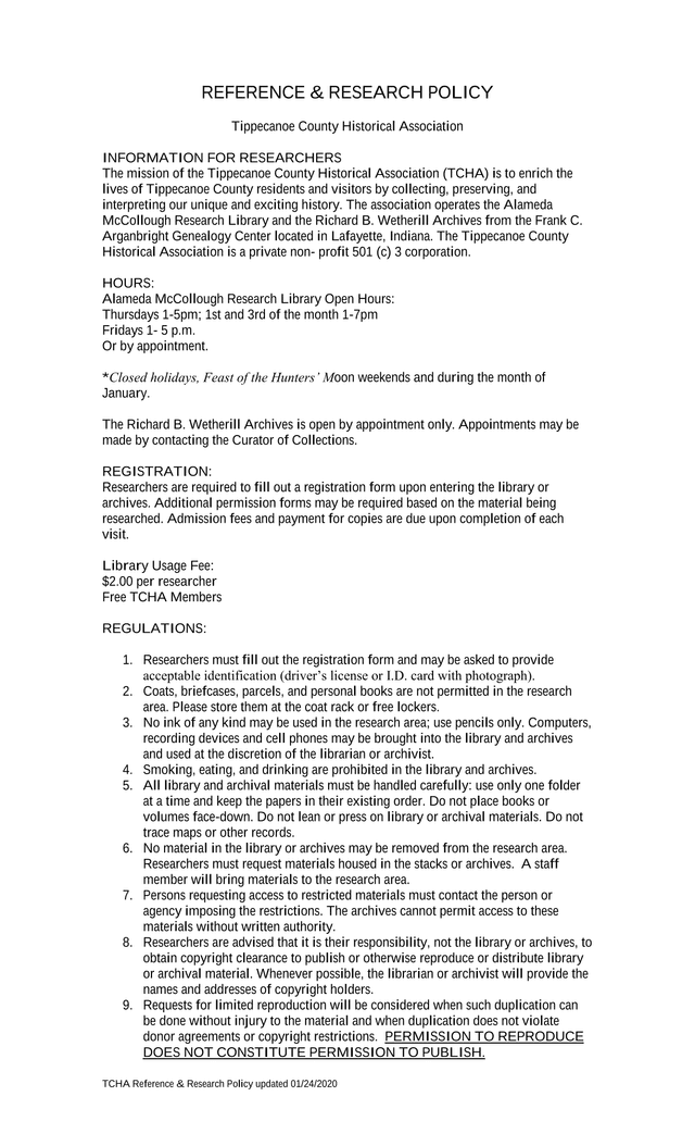 TCHA Reference  Research Policy screenshot