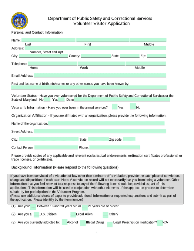Volunteer Visitor Application screenshot