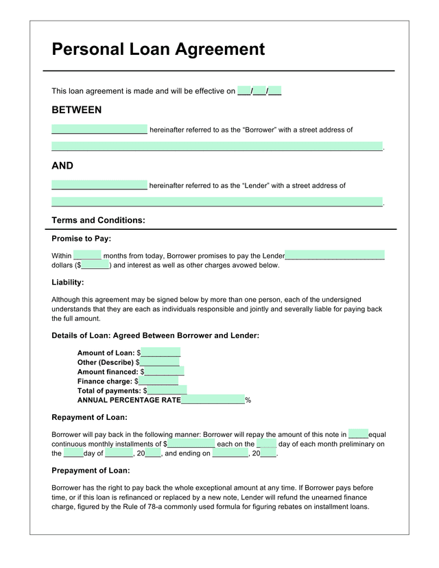 Personal Loan Agreement screenshot