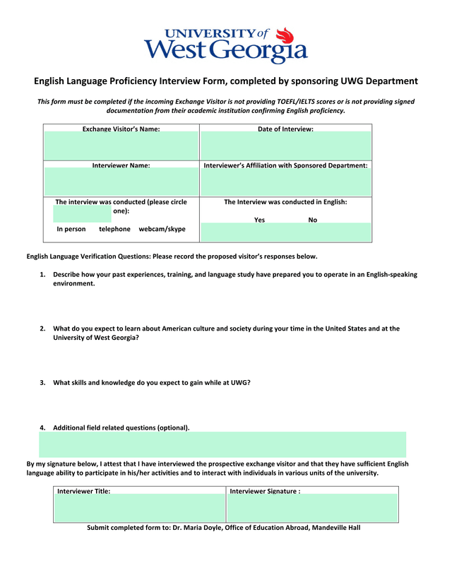 English Language Proficiency Interview Form screenshot