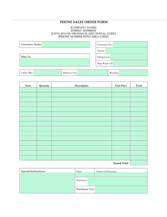 Phone Sales Order Form screenshot