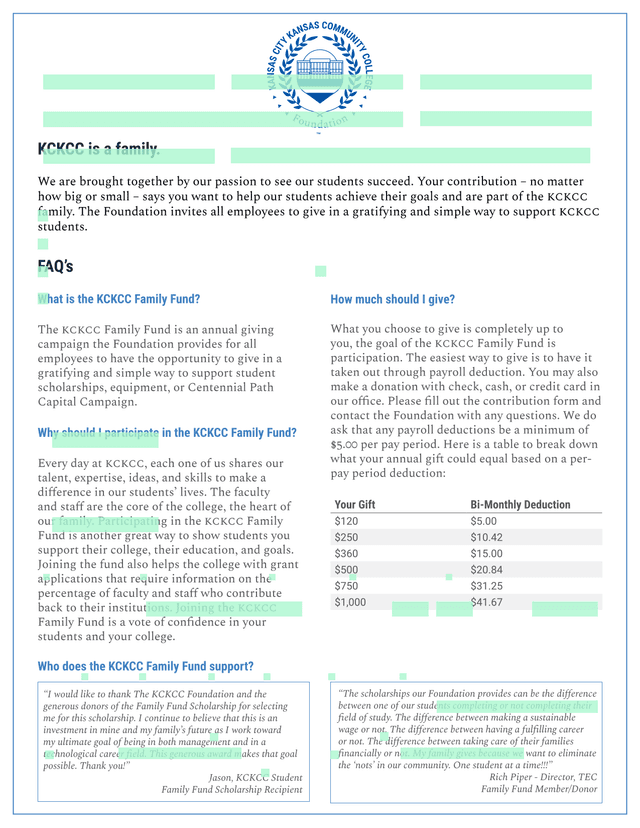 KCKCC Family Fund Contribution Form screenshot