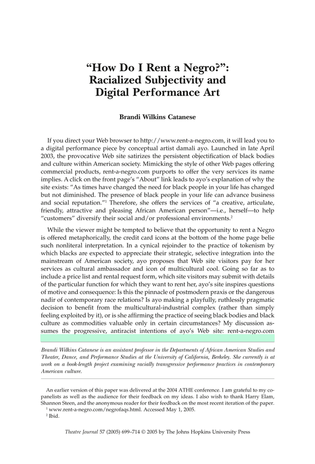 How Do I Rent A Negro Racialized Subjectivity And Digital Performance Art screenshot