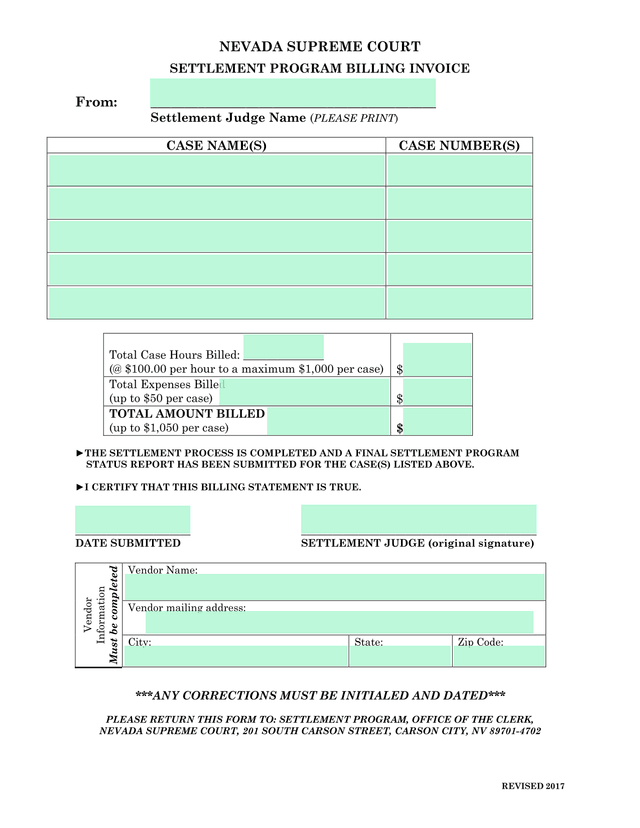 Settlement Program Billing Invoice screenshot