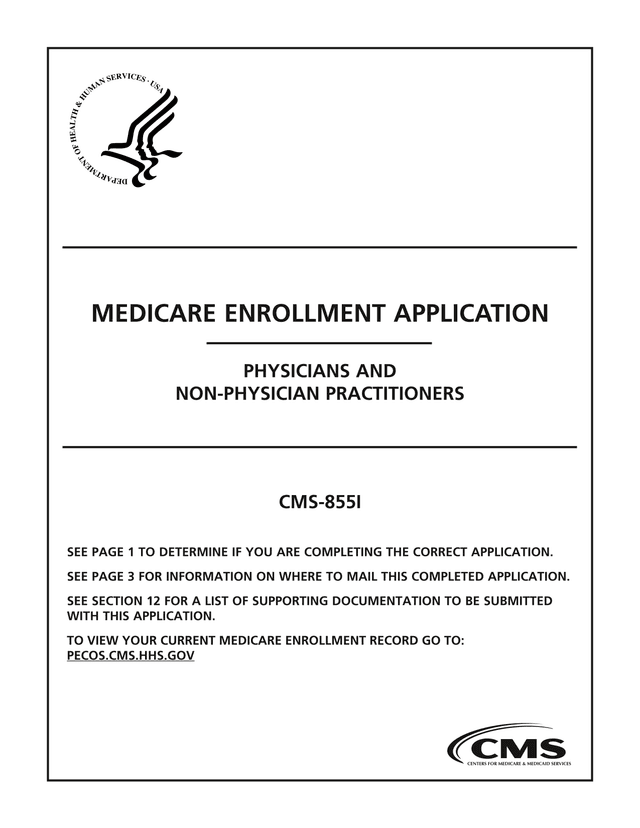 CMS 855I Medicare Enrollment Application screenshot