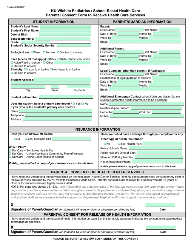Parental Consent Form To Receive Health Care Services screenshot