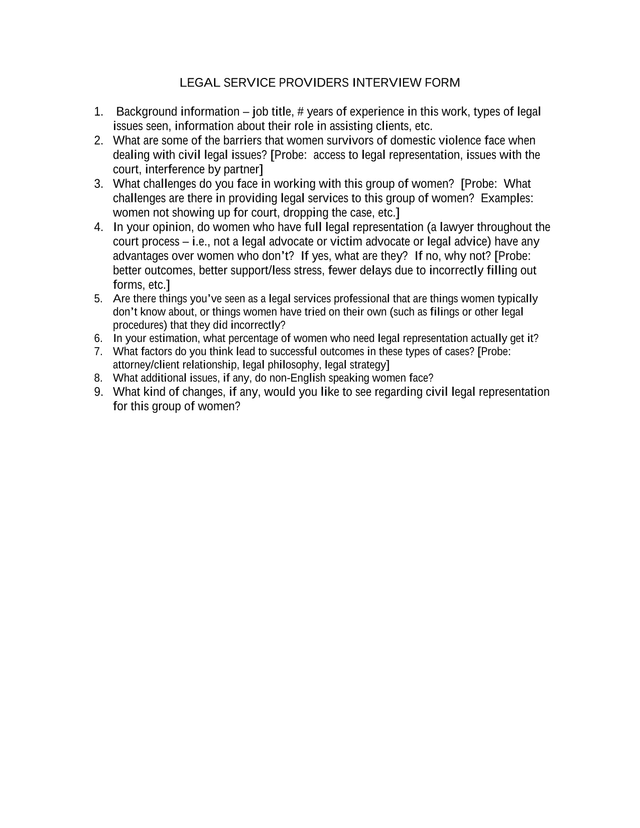 Legal Service Providers Interview Form screenshot