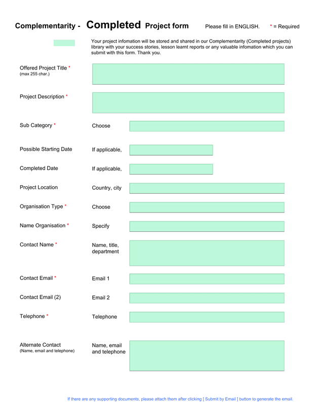 Complementarity   Completed Project Form screenshot