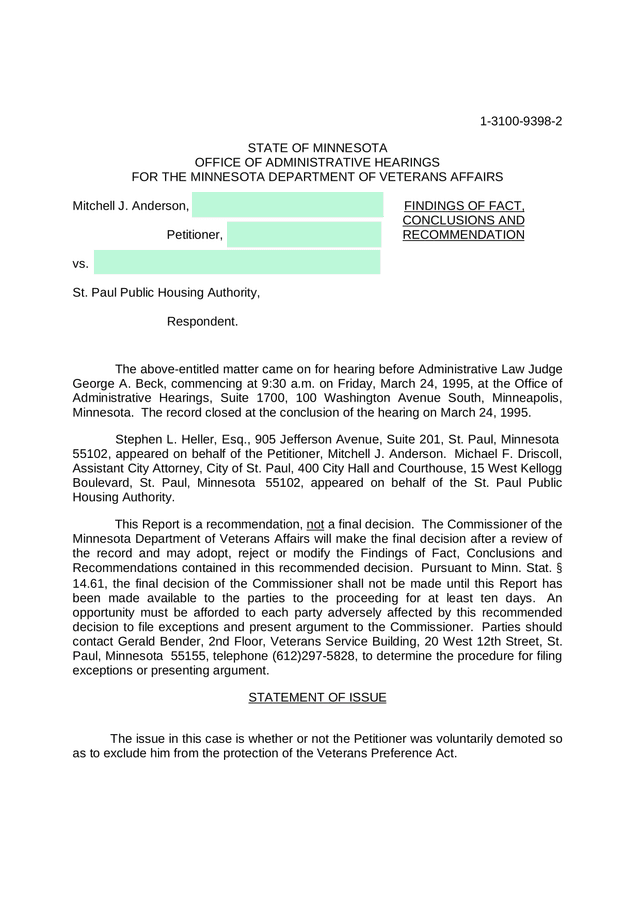 Mitchell J. Anderson Vs. St. Paul Public Housing Authority   Administrative Hearing Report screenshot