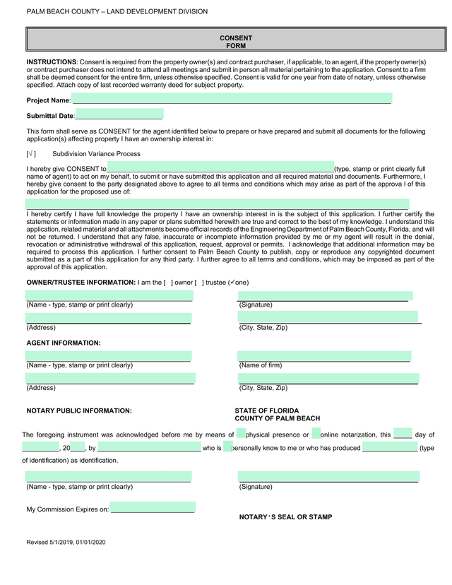 Land Development Division Consent Form screenshot