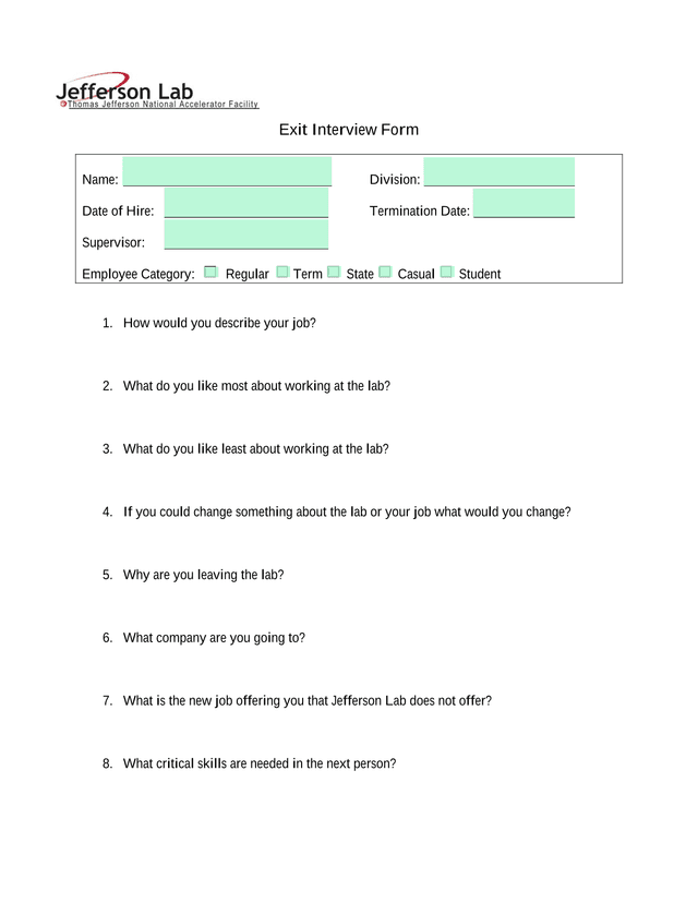 Exit Interview Form screenshot