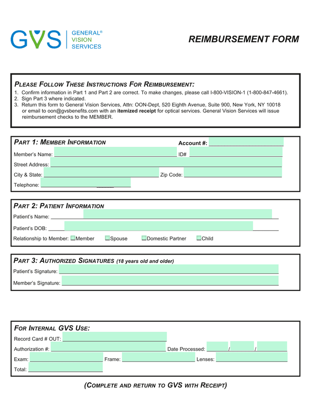 Reimbursement Form screenshot