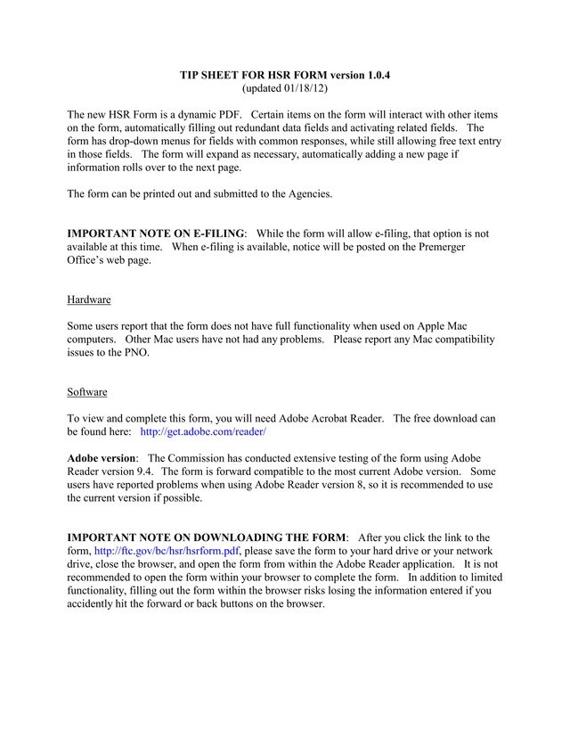 TIP SHEET FOR HSR FORM screenshot