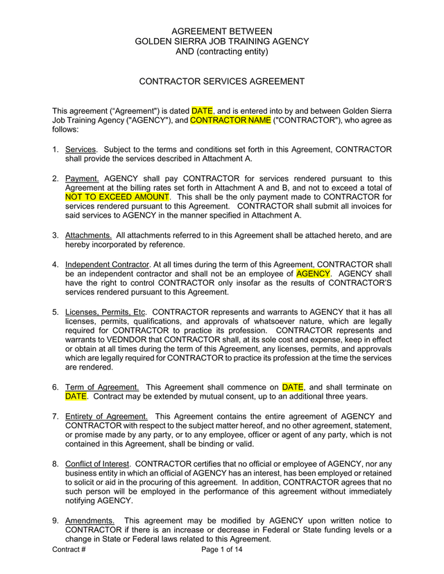 Contractor Services Agreement screenshot