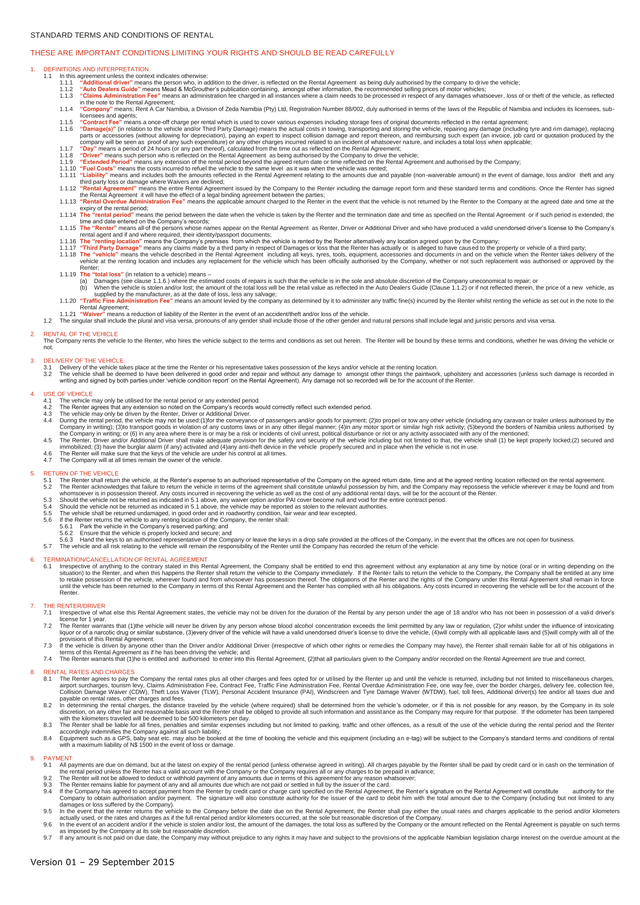 Standard Terms And Conditions Of Rental screenshot