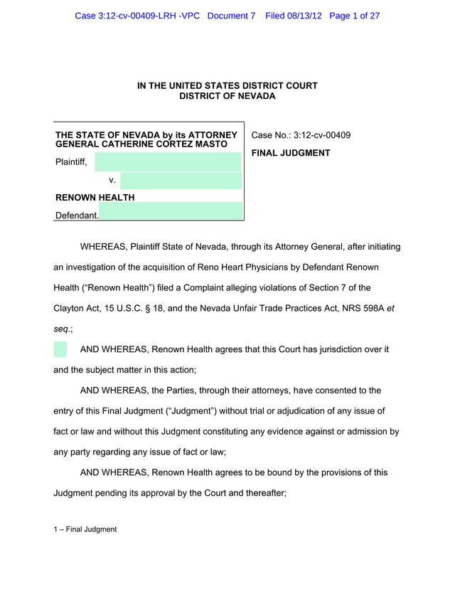 Final Judgment   State Of Nevada V. Renown Health screenshot