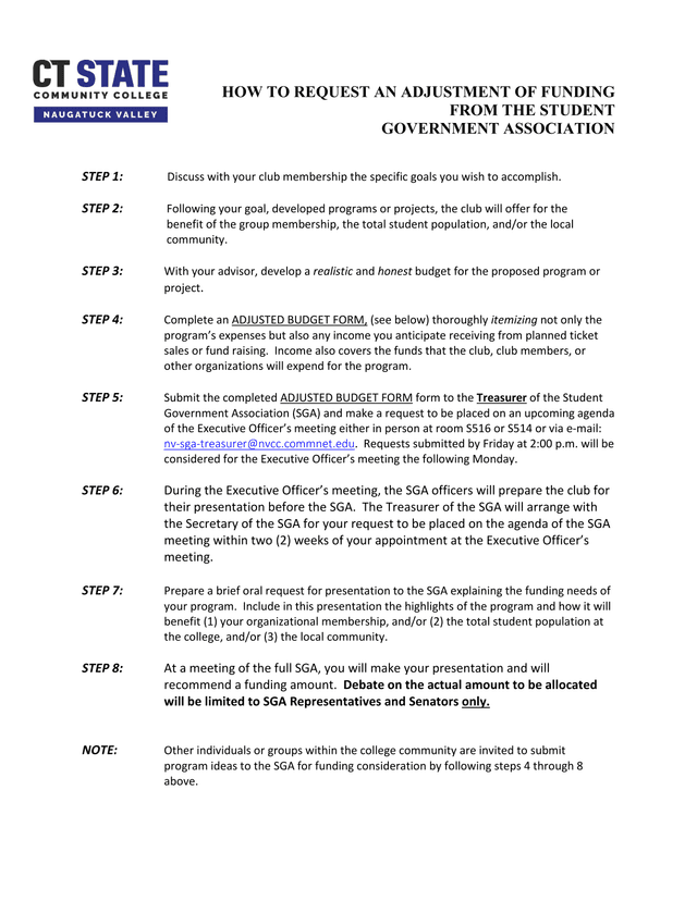 How To Request An Adjustment Of Funding From The Student Government Association screenshot