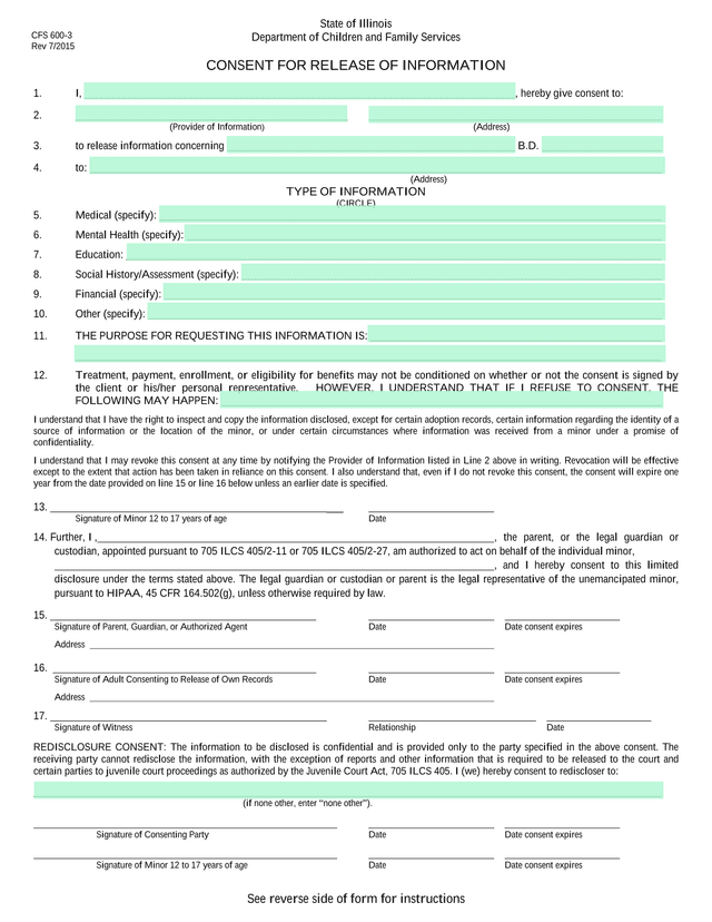 Consent For Release Of Information screenshot