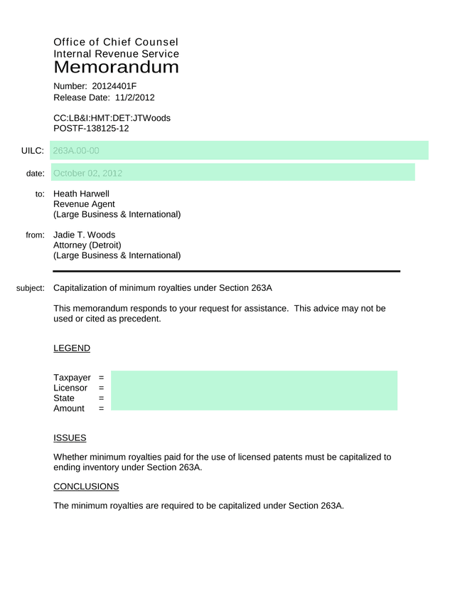 IRS Memorandum 20124401F screenshot