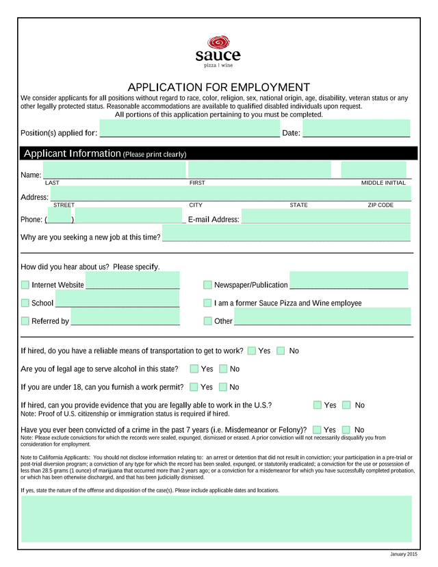 APPLICATION FOR EMPLOYMENT screenshot